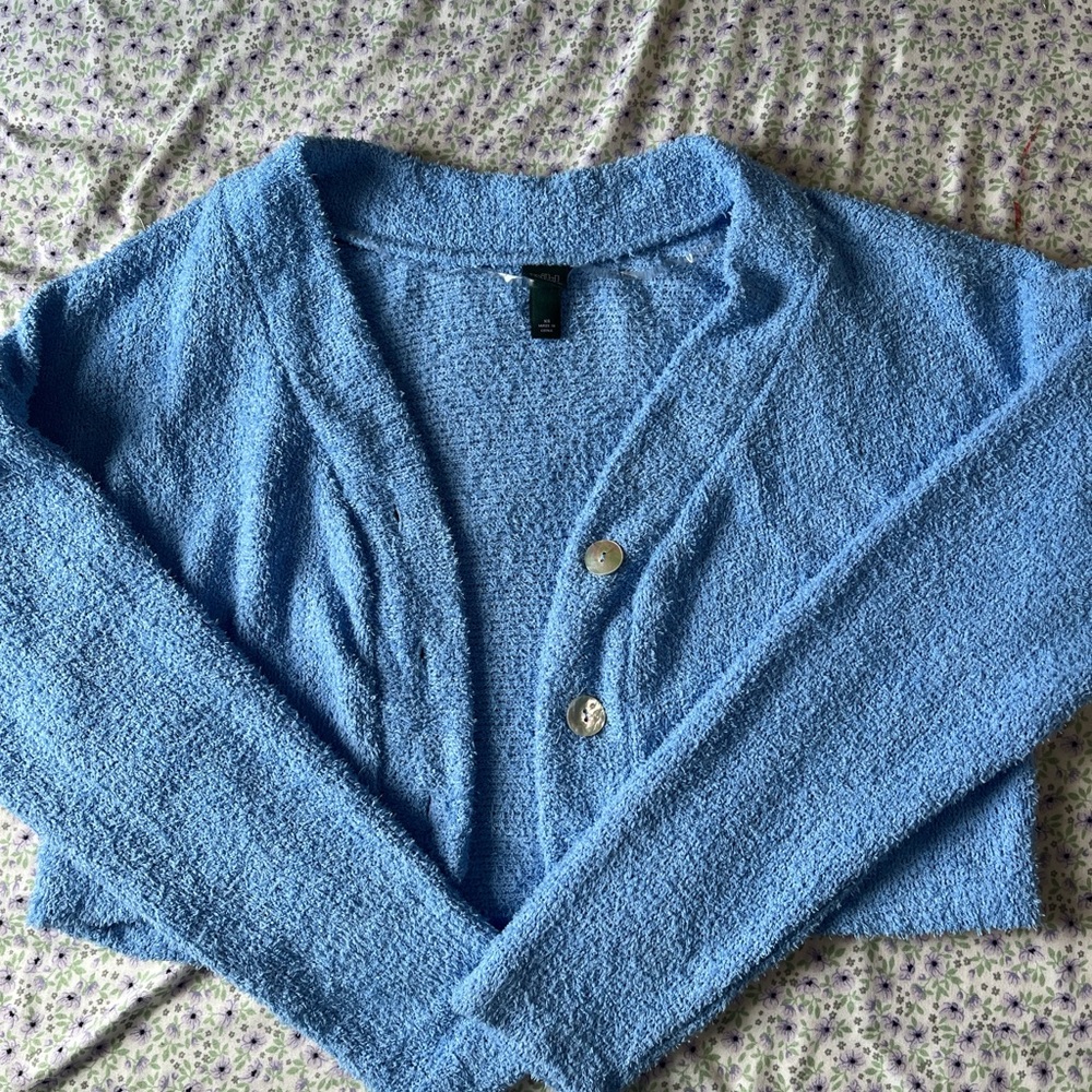 Blue fuzzy cropped sweater